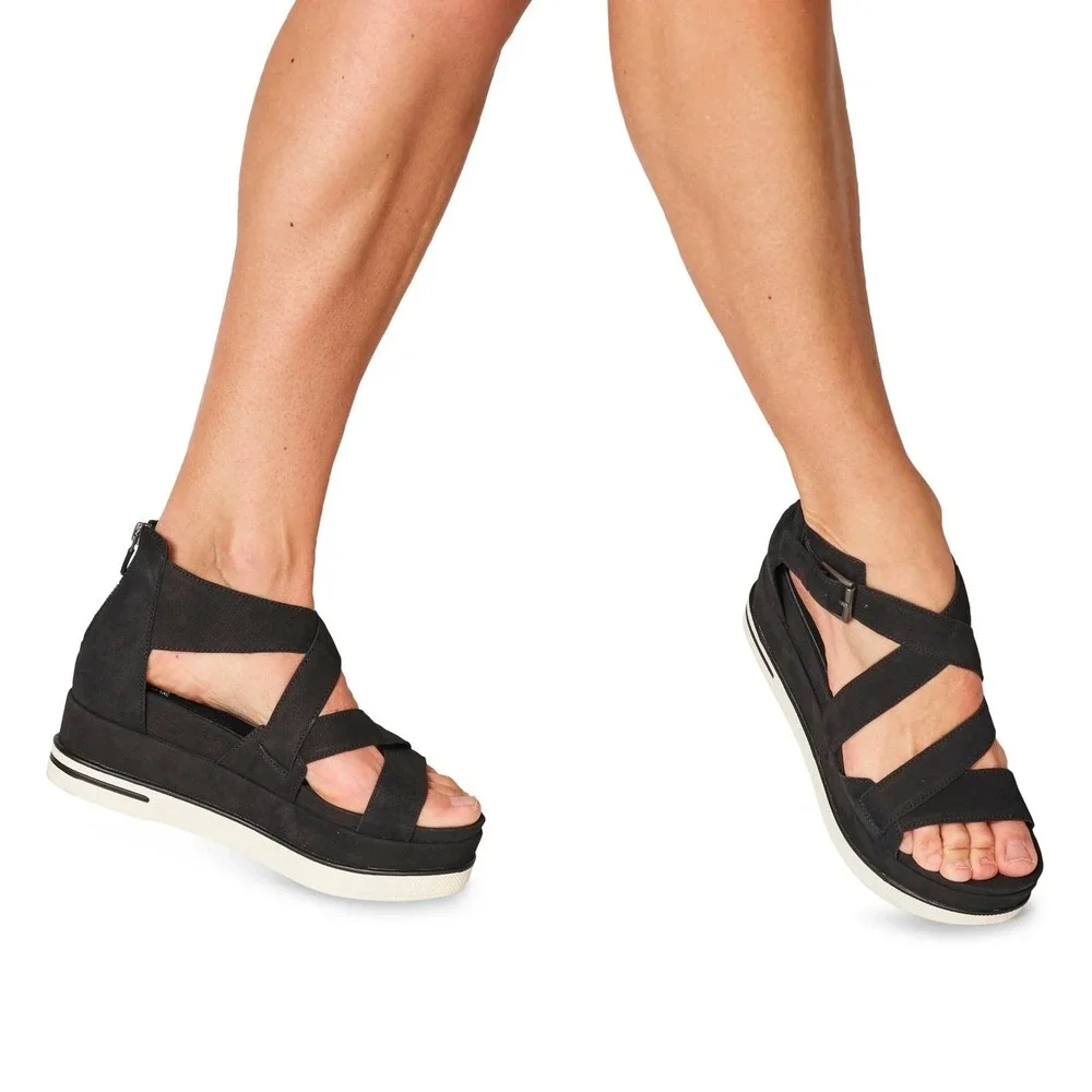 Eileen Fisher Women's‎ Black Boost Platform Wedge Sandals - Size 9.5